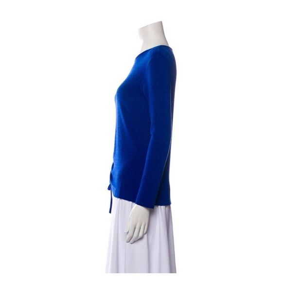Beulah Authentic Solid Blue Crew Neck Long Sleeve Ruched Sweater One Size - Picture 2 of 7